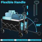 Collapsible Wagon Cart with Wheels Foldable: 360LBS Heavy Duty Folding Utility Wagon - Portable All Terrain Grocery Wagon Cart for Groceries Shopping Outdoor Camping Fishing Sports (Dark Black)