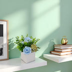 LADADA Artificial Blue Peony Flowers with Eucalyptus and Green Berries in White Square Vase - Fake Floral Arrangement for Home Decor, Table Centerpiece, Bathroom, Office, Wedding, Farmhouse Decor