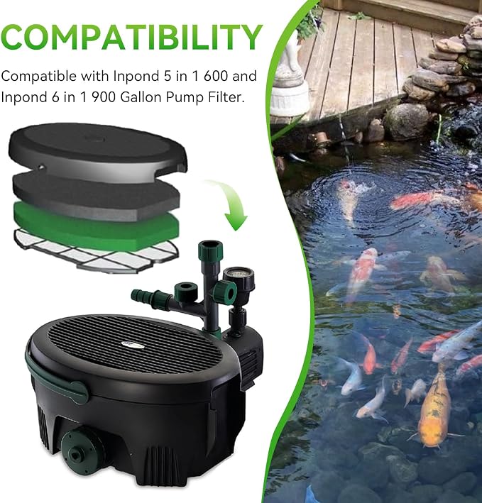 Pond Filter For Ponds Maintenance Kit For Aquagarden Inpond 5 In 1 600 Gallon Pond Pump - Foam Filters & Polymer Wool Pads 3-Stage Filtration, Fish Pond Filter Pads For Outdoor Ponds (Fit 600/900)