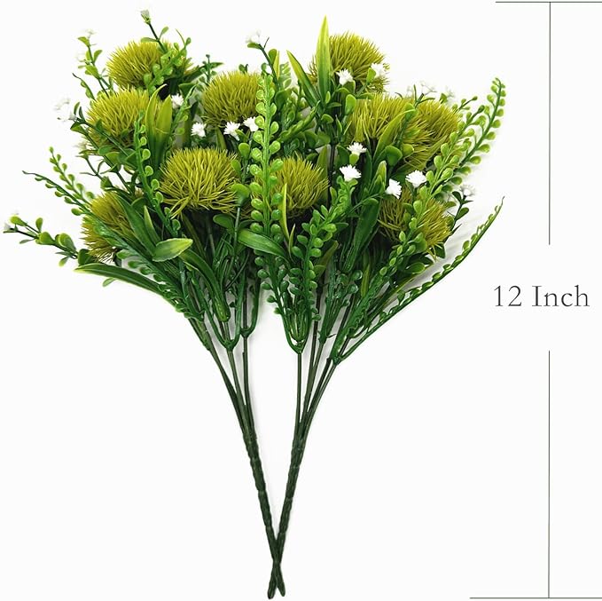 PASYOU Artificial Dandelion Flowers, Fake Dandelions Plastic Plants Faux Realistic Plant for Outdoor Indoor Home Garden Kitchen Bedroom Wedding Party Vase Planter Filler DIY Decorations Green 4 Pack