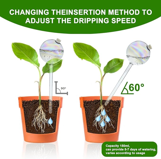 4 Pack Plant Watering Globes - 380ml Self-Watering Bulbs, Automatic Plant Waterer for Indoor & Outdoor Potted Plants, Vacation Plant Care Essential, Decorative Glass Design (380ml/13oz)