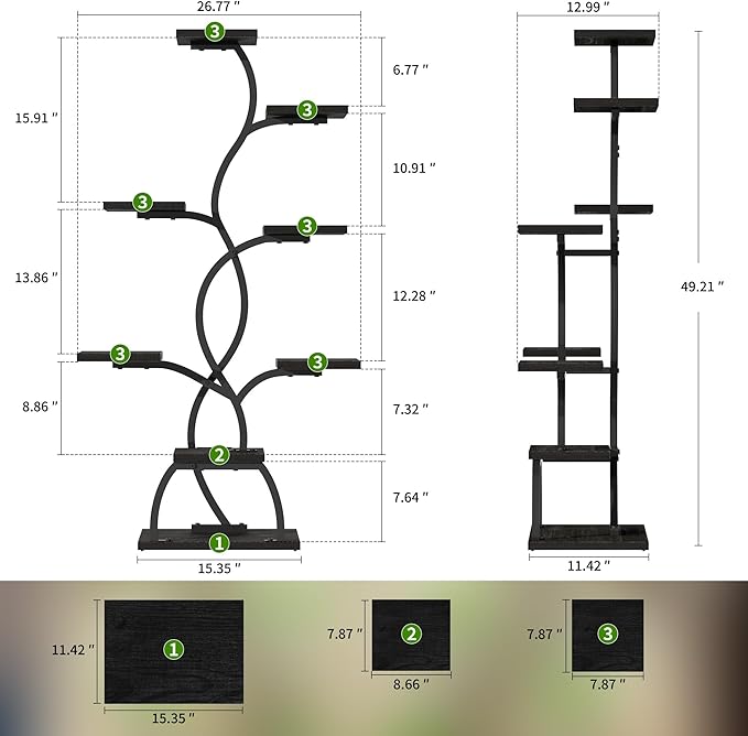 Plant Stand Indoor with Grow Light - 8 Tiered Plant Shelf Indoor, Corner Plant Stand, 49" Tall Plant Shelf with Lights for Indoor Growing, Lighted Flower Holder for Living Room, Balcony (Blackboard)