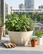 vensovo 10 Inches Beige Metal Rustic Plant Pots - 4 Pcs Large Shallow Galvanized Planters with Drain Hole and Rubber Plug, Rustproof Tin Bucket Succulent Pot Indoor Farmhouse Vintage Style for Decor