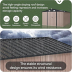Aoxun 10x12 FT Galvanized Steel Outdoor Storage Shed with Base, Lockable Door & Sloped Roof, Metal Storage Shed Waterproof Tool Storage House for Garden, Backyard, Patio, Poolside (Brown)