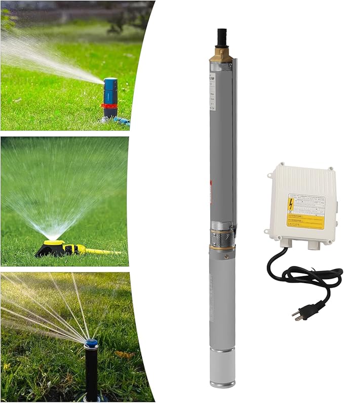 Submersible Pumps 3" OD Pipe 110V/60HZ 0.75KW 1HP Stainless Steel submersible well pump 1" Outlet Submersible Bore Pump submersible well pump with Control Box for Industrial and Home Use (0.75KW 1HP)