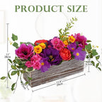 DILATATA Flower Arrangement with Wooden Vase 10" Artificial Flowers in Pot - Fake Flowers in White Rectangular Wooden Vase Potted Faux Flower Centerpieces for Table Decor Living Room - Purple