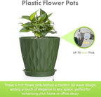 Meowell 6 inch Plant Pots, 5Pack Water Ripple Flower Pots for Indoor Outdoor Plants, Plastic Planters with Drainage Holes and Saucers, Nursery Pots for Small Succulent Garden House Plants, Multicolor