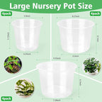6/8/10 Inch Large Clear Nursery Pots with Drainage, 12 Pack Plastic Pots for Plants, Ideal Seedling Pots and Plant Pots for Vegetables, Orchids, Aloe, Indoor Outdoor Use (6 8 10 inch)
