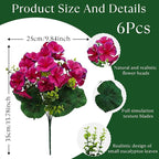 Artificial Geranium Flowers for Outdoor Decoration, 6 Bundles UV Resistant Silk Geranium Fake Plants Faux Flowers for Front Porch Garden Patio Window Box Outside Indoor Decor (Purplish Red)