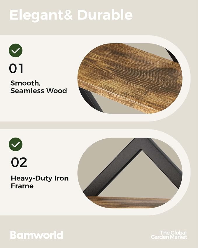 Bamworld Floating Shelves for Wall Planters for Indoor Plants Hanging Shelves Plant Holder Wall Decor Plant Stand Indoor for Plant Hangers Indoor for Living Room Bedroom Bathroom 2-Pack Brown Rhombus