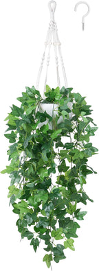 DREAMLOOM Fake Hanging Plants with Pot, Artificial Ivy Hanging Plants with Macrame Hanger for Indoor Decor, Fake Hanging Vines Faux Greenery for Home Kitchen Office