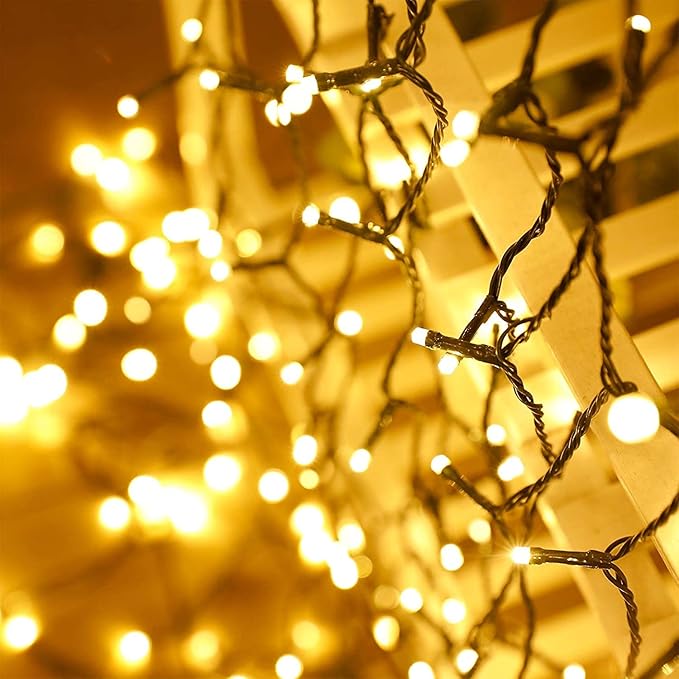 Albelt Solar Christmas String Lights Outdoor/Indoor, 8 Lighting Modes Warm White Christmas Tree Lights, Waterproof Decorative Lights for Wedding Party Patio Garden