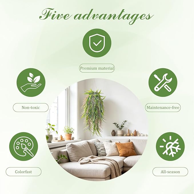 dallisten 4Pcs Fake Hanging Fern Plants for Outdoors, UV Resistant Artificial Ferns Greenery Vines Faux Trailing Plants for Indoor Wall Porch Wedding Boho Home Garden Decor(4PCS WhiteGreen Leaves)