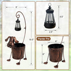 Solar Lights Outdoor with Planter Pot,Metal Dog Solar Lamp Post with Planter Base Outdoor Decorative for Yard,Porch,Patio,Floor Light with Garden Pots