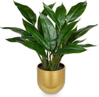 GnFlus Fake Plants 17'' Faux Plants Artificial Potted Plants Indoor Realistic Fake Cast Iron Plant Artificial Plants with Gold Pot for Home Office Farmhouse Kitchen Bathroom Table Shelf Decor