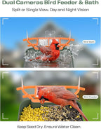 Bird Feeder with Camera and Bird Bath for Outdoors, Dual-Lens 2K HD Video with AI Identification, Solar Powered, Instant Alerts, IP66 Weatherproof