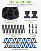 HIRALIY 118FT Greenhouse Misting Drip Irrigation Kit, Quick Connector Design, Irrigation System with 1/4" Tubing and Adjustable Nozzles for Hanging Plants, Garden Watering System for Raised Bed