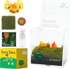 DIY Moss Terrarium Kit, 4 * 4 * 4 inch Acrylic Cube Mini Garden with Live Star Moss, Soil, Enjoy Now-Craft Kit for Adults and Teens, Relaxing Desk Decor & Unique Gift for Home or Office