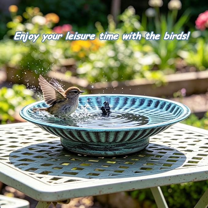 12.3" Solar Fountain Bird Bath for Outside, Metal Solar Bird Bath Fountains, Bird Bath Bubbler for Garden Patio Decor-Blue