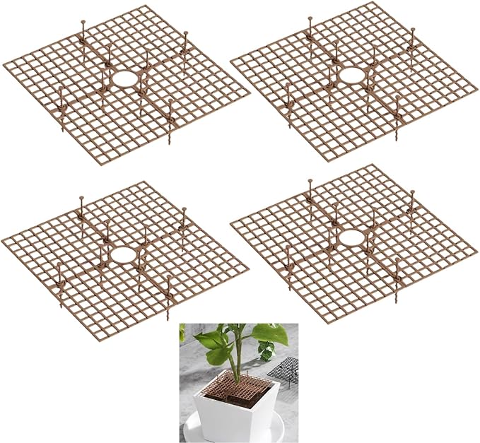 4 Pcs Plant Pot Cover Plant Protector from Animal 30cm/11.8" Plant Pot Grid with Center Cutout Flower Cover Soil Protectors for Plants (Brown)