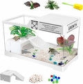 GOZILLA Turtle Tank, Upgrade PC Turtle Tank Starter Kit, Reptile Habitat with Lid, Basking Platform, Bottom Drainage for Turtles, Crabs, Shrimps and Other Small Reptiles. (15.75x7.9x9''/White)