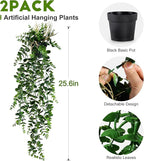 2 Pcs Faux Eucalyptus Vine Ivy Vine Artificial Hanging Plant Faux Plant Fake Potted Greenery for Wall Living Room Home Shelf Office Bathroom Outdoor Indoor Decor (Type 2)