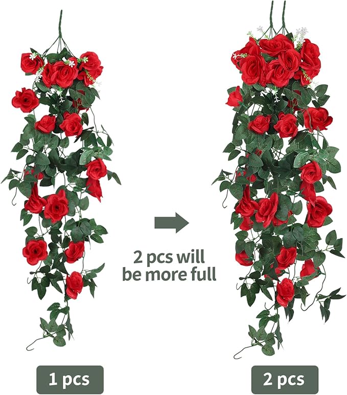 RECUTMS Artificial Hanging Rose Flowers for Outdoors 2PCS 3.3Ft Rose Vine Garlands for Decoration Artificial Hanging Plants for Home Living Room Garden Wedding Indoor Outside Decor