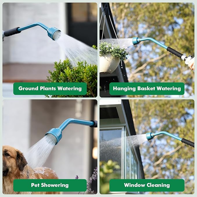 RESTMO Heavy Duty Full Metal Long Watering Wand, 24 Inches Gentle Soft Full Shower Sprayer Wand with Flow Control, Hose Wand for Hanging Baskets, Shrubs, Plants, Flowers, Garden and Lawn, Blue