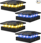 Peasur 4 Packs 4x4 Solar Post Lights Outdoor, Blue & Warm White LED Fence Caps Light Waterproof, Wood & Vinyl Post Top Lighting for Deck Mailbox Railing Porch Outside