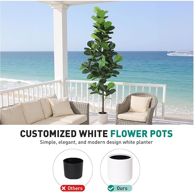 Artificial Fiddle Leaf Fig Tree 7FT with Planter Faux Trees Indoor Tall Artificial Tree, Stable Base, 128 Realistic Leaves, for Indoor/Outdoor Home Office Living Room Decor, Housewarming Gift
