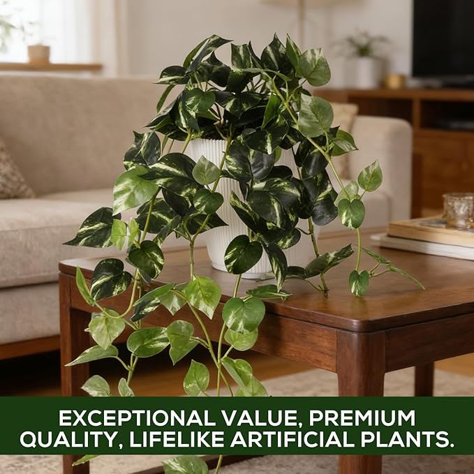 Fake Plants,Artificial Plants Indoor Faux Silk Hanging Pothos Fake Plants for Home Decoration, Low Cost and Easy Maintenance