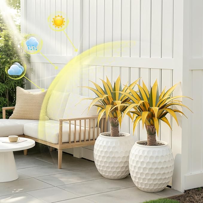 Artificial Green Edged Gold Leaf Spiny Agave Plant with 23 Leaves, 19.68in Faux Agave for Indoor & Outdoor Home Decor Perfect for Porch Living Room Bedroom Patio & Office （2 Pack）