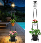 TOWPONICS 52.4'' Outdoor Floor Lamp with Plant Stand, Solar Lights Outdoor Waterproof with Planter, Solar Powered Patio Lights for Deck Pathway Driveway Front Porch Decoration, 1-Pack