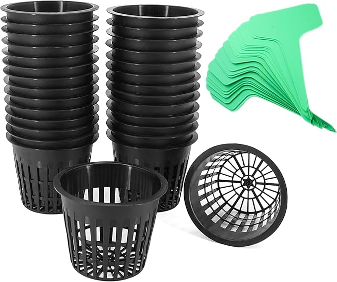 3 Inch Net Pots for Hydroponics 30 Packs with Plant Labels 30Pcs Heavy Duty Wide Mouth Net Cups Slotted Mesh Pot hydroponics Supplies