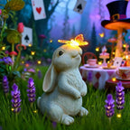 Solar Garden Statue Outdoor Decor Rabbit Figurines with LED Butterfly Lights, Bunny Statues Patio Ornament Decor for Lawn Balcony Yard, Gifts for Mum Grandmom on Birthday Mother's Day