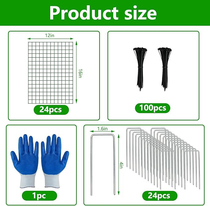 8 Pack Plant Protectors from Animals, 12''x16'' Metal Plant Cages for Outdoor Plants, Garden Plant Protector with Stakes & Zip Ties, Keep Rabbits Squirrels Out, Plant Cage for Flowers Vegetables