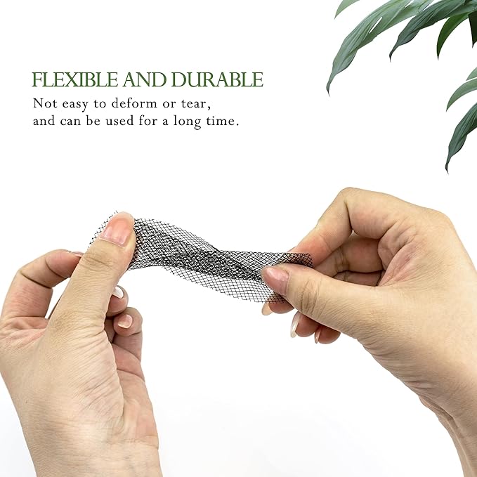 Quacc 100 PCS Flower Pot Hole Mesh Pad, 2/4 Inch Round Plant Pot Drainage Mat, Plant Potting Bonsai Bottom Grid Mat to Prevent Soil Loss (Black)