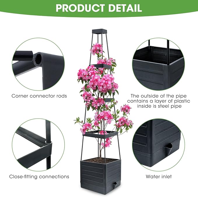 MYMULIKE Raised Garden Bed Tomato Planter with Trellis, 58" Tomato Cage for Climbing Vegetables Plant, Self Watering Pots for Indoor Plants Garden Pots Patio Greenhouse Indoor Outdoor