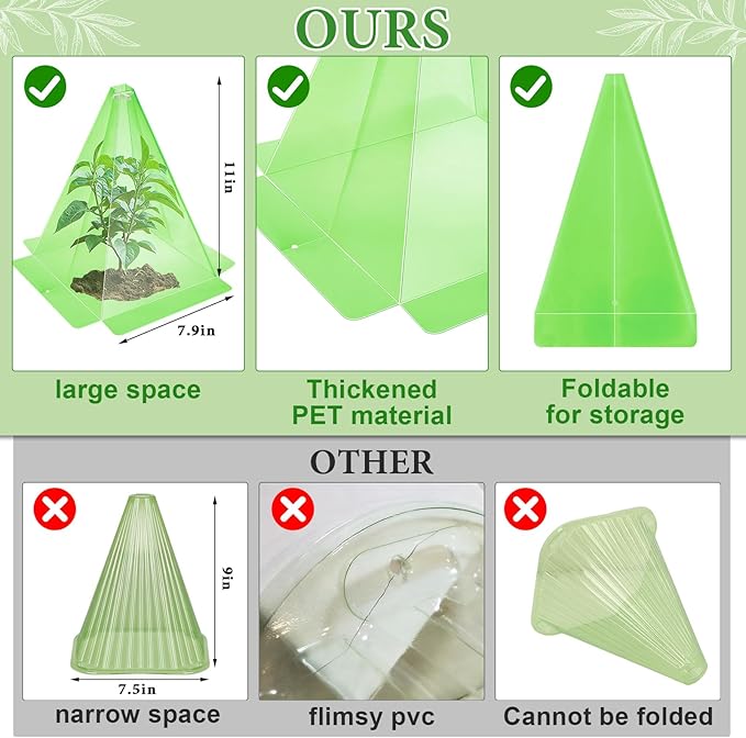 40 Pack Cloches for Plants, 7.8" x 11" Plastic Small Plant Seedling Protector with 80pcs Metal Stakes, Reusable Bell Covers to Protect Plants from Birds, Slugs, Sun, Frost, Freeze Weathe (Green)