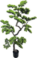 4.6ft Artificial Bonsai Tree Juniper Faux Pine Plant | Large Indoor Fake Tree Decor with Black Plastic Pot for Home, Office Desk, Table, Shelf, Bedroom & Living Room Decor (Green)