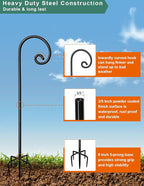 Koutemie 92 Inch Outdoor Shepherd Hook for Hanging Plant, Adjustable Heavy Duty Bird Feeder Pole with 5 Prong Base for Solar Lanterns, Black & 2 Packs