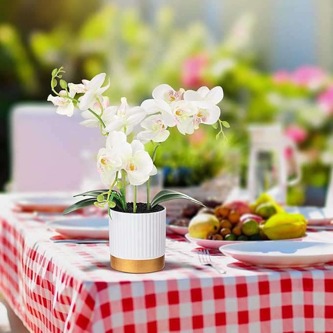 XunYee Orchid Artificial Flowers in Pot 15 Inches Artificial Orchid Flowers Phalaenopsis Potting for Home Office Wedding Bathroom Centerpiece Decor(White)