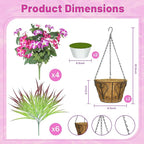2 Packs Artificial Flowers Hanging Baskets for Outdoors, 10 PCS UV Resistant Faux Outdoor Plants, Fake Petunias Silk Flowers for Garden Balcony Yard Porch Decor (White Red Lotus)