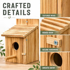 NATUREYLWL Wooden Bird House for Outside, Hanging Natural Wood Birdhouse with Perch, 1.57" Entrance & Side Clean-Out Door for Bluebirds, Wrens and Finches, Garden Decor