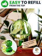 16 Oz Plant Watering Globes for Indoor Plants with Metal Self Watering Planter Insert - Premium XL Glass Hand-Blown Globe - Automatic Plant Waterer Indoor, Gift Idea for Gardeners [1 Globe, Green]
