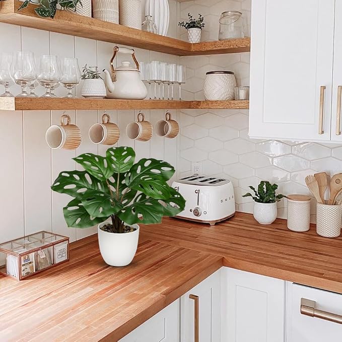 Hollyone Artificial Monstera Plant Faux Monstera Plant Potted Fake Tropical Plants Potted for Indoor Outdoor Home Desk Office Garden Farmhouse Decoration