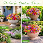 Artificial Flowers for Outdoors, 8 Bundles Faux Silk Spring Flowers for Outside for Planter Front Door Porch Yard Patio Window Box Home Decor (Colour 04-(Yellow+Pink+Rose red))