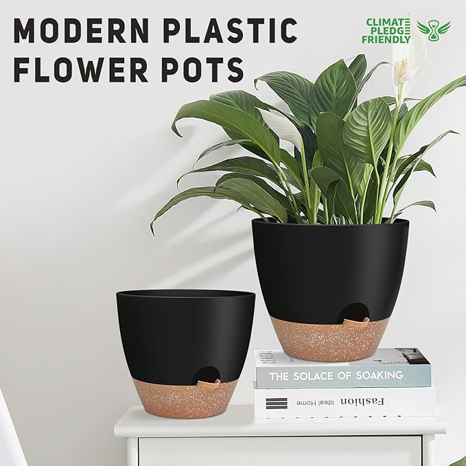 YNNICO 12" 10" 9" Large Self Watering Plant Pots, 3 Pack Flower Pots Planters with Multi Mesh Drainage Holes for Indoor Outdoor Garden Plants and Flowers (Black)