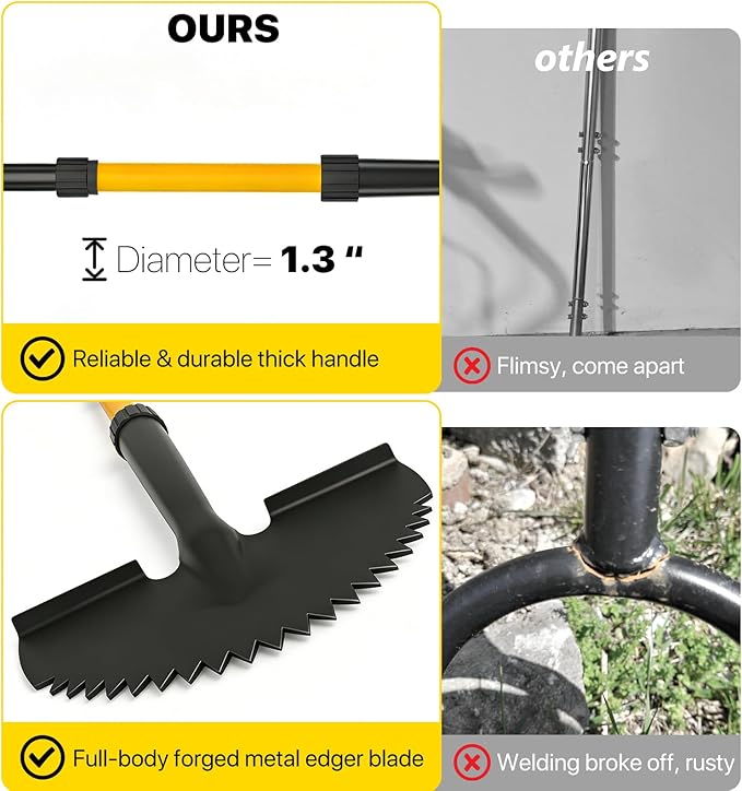 COSITA Edger, Edger Lawn Tool with 41-inch T Handle, Manual Half Moon Hand Edger for Grass, Metal Saw Tooth Garden Edger with Long Handle for Sidewalk, Yard Edging & Trimming
