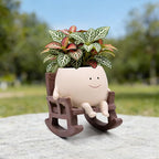 Smile Face Rocking Chair Planter Pot for Indoor Outdoor Plants, Unique Sit Rocking Chair Succulent Flower Pots, Cute Head Planters with Drainage Hole - Gift IdeaI for Mother and Grandma